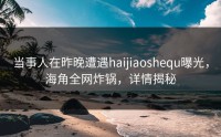 当事人在昨晚遭遇haijiaoshequ曝光，海角全网炸锅，详情揭秘