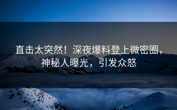 直击太突然！深夜爆料登上微密圈，神秘人曝光，引发众怒